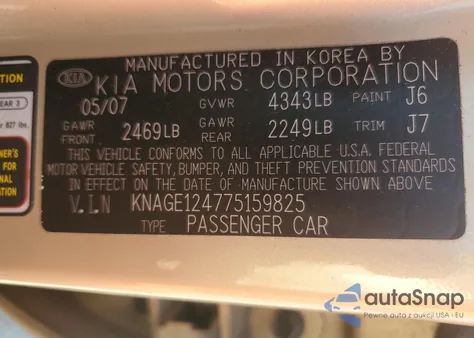 2007 Kia Optima Lx from USA, damaged, VIN KNAGE124775159825